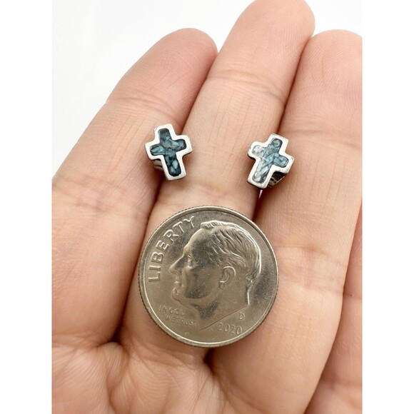 Stainless Steel Crashed Turquoise Cross Stud Earrings - Picture 3 of 3